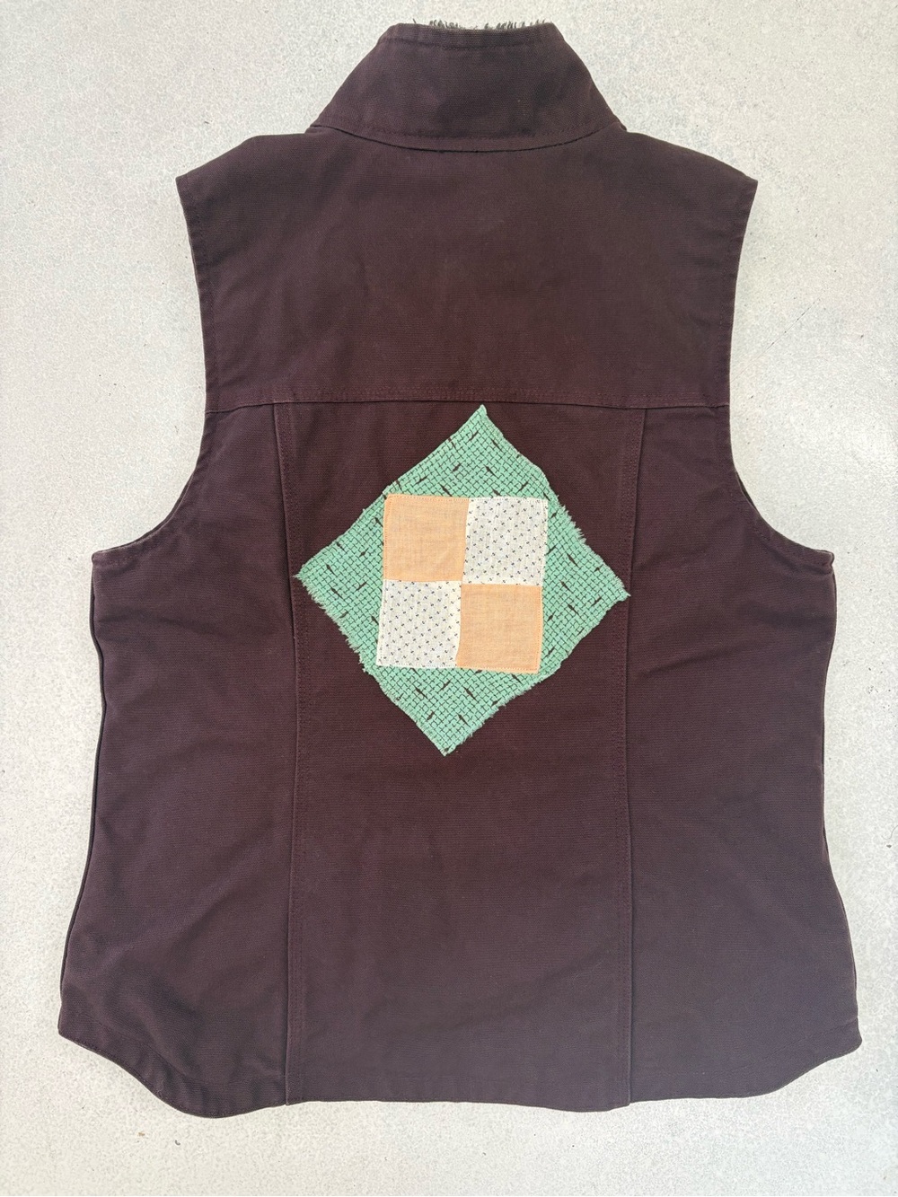 Carhartt Plum Vest w/ 1920s Antique Quilt Patch Women’s Small | OOAK